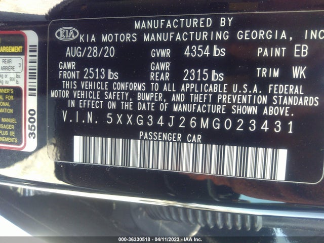 KIA K5 EX 2021 5XXG34J26MG023431 Image 9