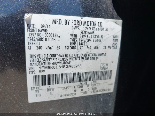 Ford EXPLORER XLT 2015 1FM5K8D81FGA85263 Image 9