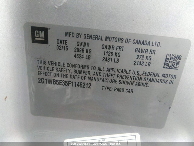 Chevrolet Impala Limited Lt 2015 2G1WB5E35F1146212 Image 9