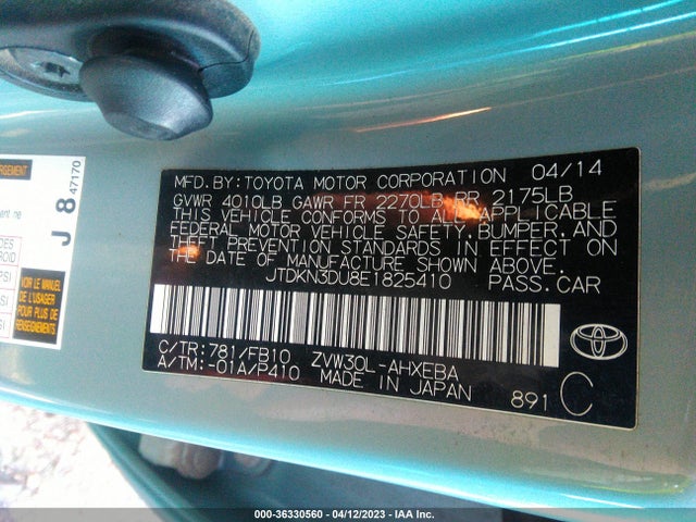 Toyota Prius Four/five/three/one/two 2014 JTDKN3DU8E1825410 Image 10
