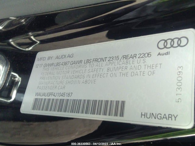 WAUAUGFF4J1045187 Audi A3 Sedan Premium/tech Premium