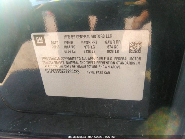 Chevrolet CRUZE LT 2015 1G1PC5SB2F7290428 Image 9