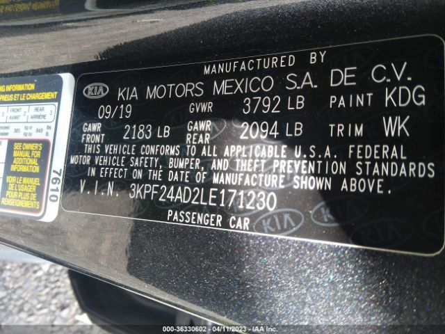 3KPF24AD2LE171230 KIA Forte Lxs