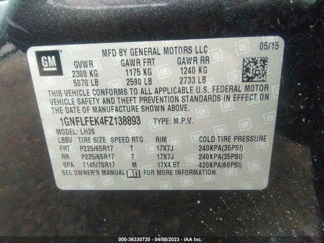 Chevrolet EQUINOX LT 2015 1GNFLFEK4FZ138893 Image 10