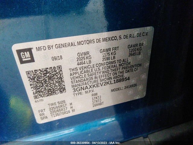 Chevrolet EQUINOX LT 2019 3GNAXKEV2KL188954 Image 9