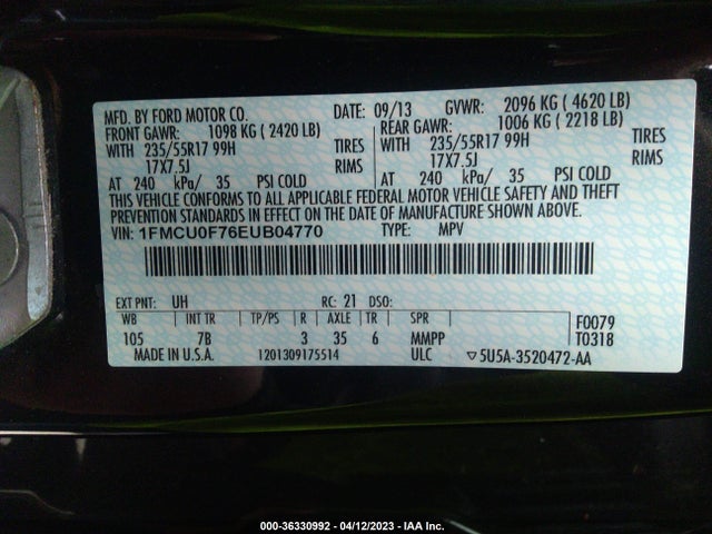 Ford ESCAPE S 2014 1FMCU0F76EUB04770 Image 9