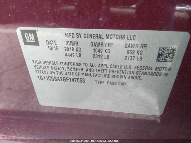 Chevrolet Malibu Limited Lt 2016 1G11C5SA2GF147063 Image 9