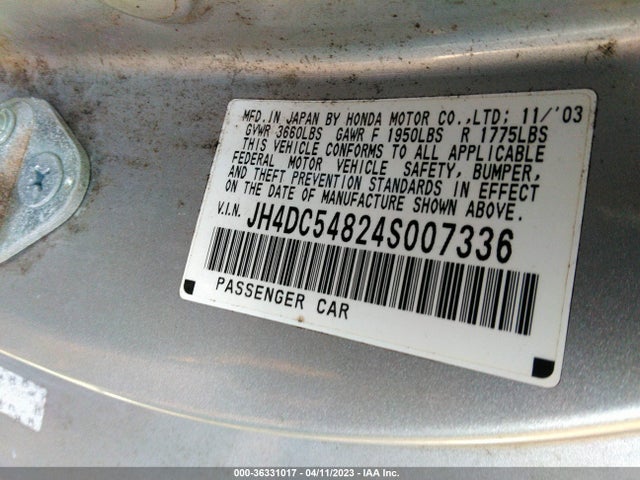 2004 ACURA RSX VIN: JH4DC54824S007336