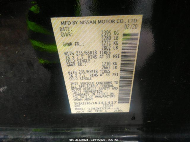 5N1AZ2BS2LN141417 Nissan MURANO SV