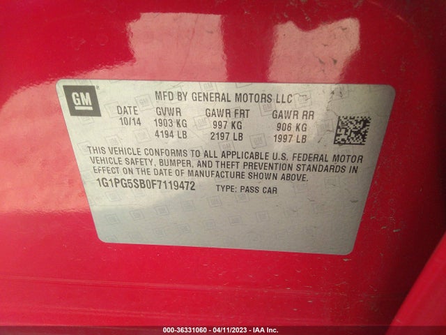 Chevrolet CRUZE LTZ 2015 1G1PG5SB0F7119472 Image 9