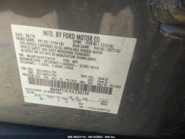 Ford Ecosport Se 2018 MAJ6P1UL9JC230559 Image 10