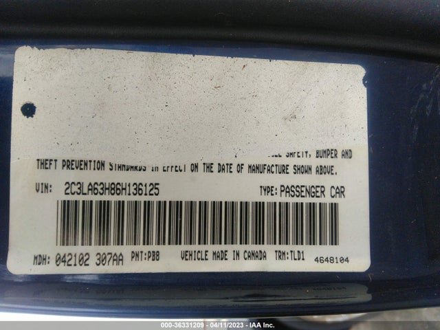 2006 CHRYSLER 300 C VIN: 2C3LA63H86H136125