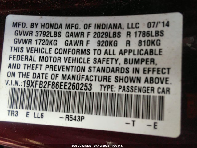 Honda Civic Sedan Ex 2014 19XFB2F86EE260253 Image 9