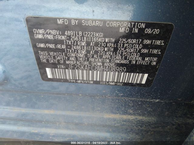 JF2SKAFC8MH408989 Subaru Forester Premium