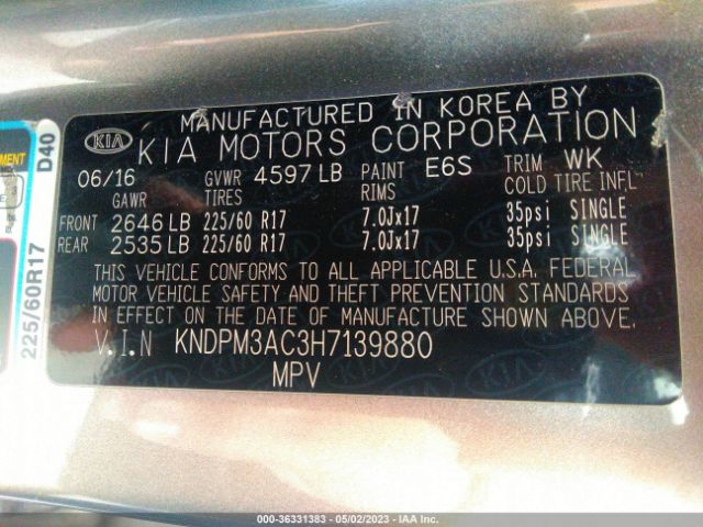 KNDPM3AC3H7139880 KIA Sportage Lx