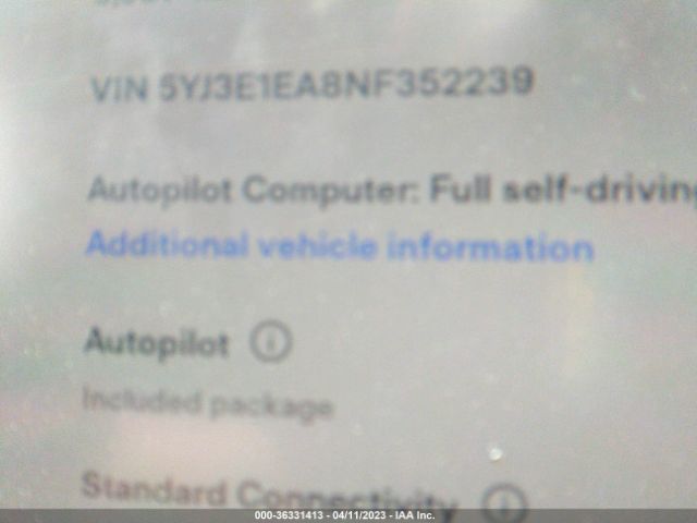 5YJ3E1EA8NF352239 Tesla MODEL 3