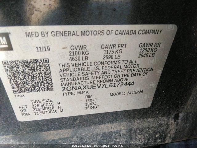 Chevrolet EQUINOX LT 2020 2GNAXUEV7L6172444 Image 9