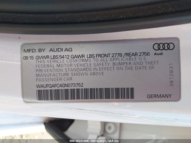 WAUFGAFC4GN073752 Audi A6 3.0t Premium Plus