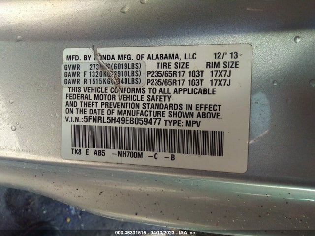 Honda ODYSSEY EX 2014 5FNRL5H49EB059477 Image 9