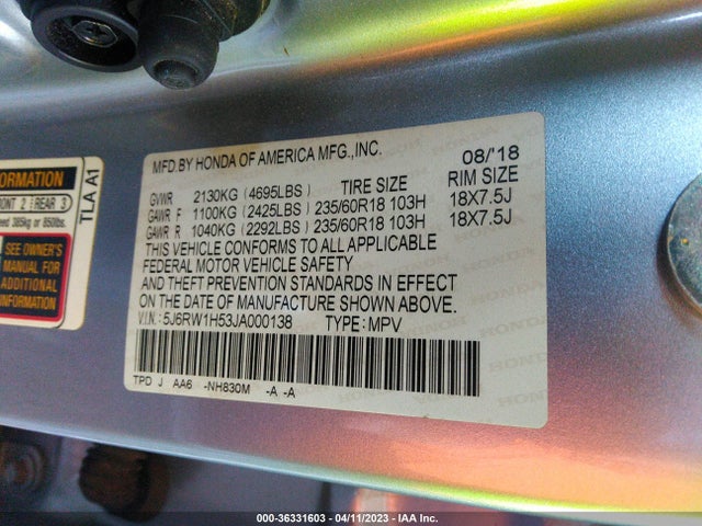 Honda CR-V EX 2018 5J6RW1H53JA000138 Image 9