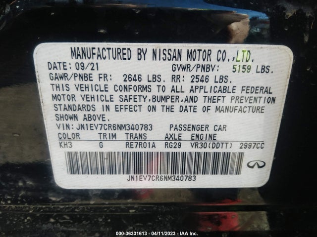 2022 Infiniti Q50, VIN: JN1EV7CR6NM340783