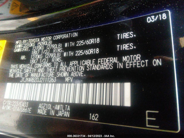JTJYARBZ0J2111263 Lexus Nx Nx 300
