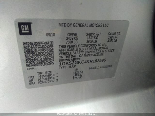1GKS2GKC4KR182596 GMC Yukon Xl Slt