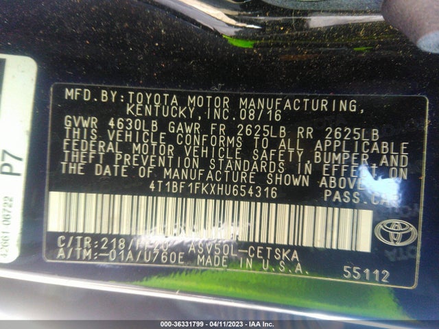 Toyota CAMRY SE 2017 4T1BF1FKXHU654316 Image 11