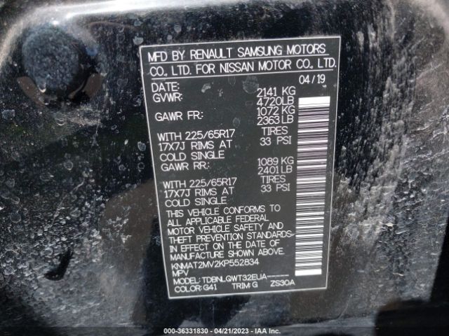 KNMAT2MV2KP552834 Nissan ROGUE SV