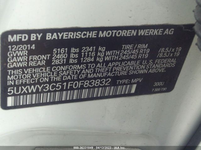 5UXWY3C51F0F83832 BMW X3 Xdrive28d