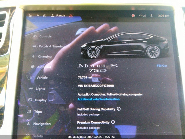 Tesla Model S 90d/70d/75d/60d/85d 2016 5YJSA1E22GF173908 Image 8