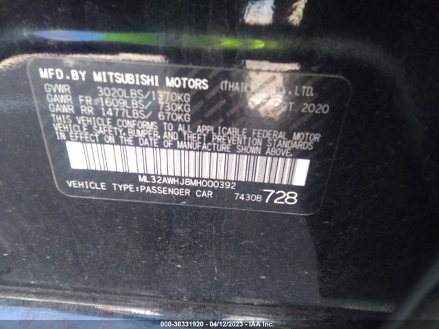 ML32AWHJ8MH000392 Mitsubishi MIRAGE SE