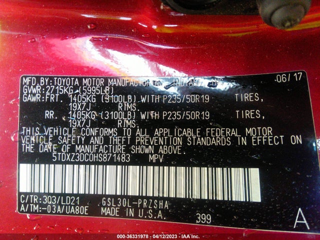 Toyota SIENNA SE 2017 5TDXZ3DC0HS871483 Image 9