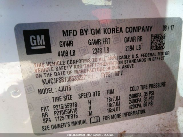 KL4CJFSB1JB533227 Buick Encore Preferred Ii