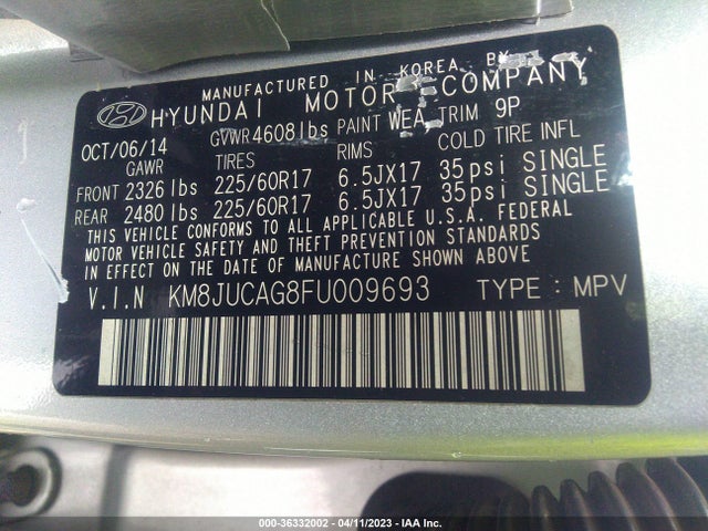Hyundai TUCSON SE 2015 KM8JUCAG8FU009693 Image 10