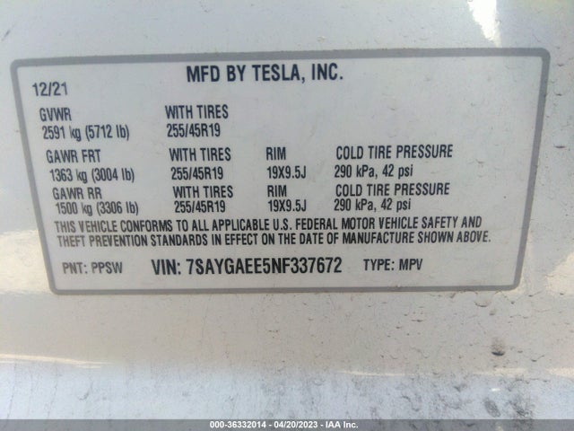7SAYGAEE5NF337672 Tesla Model Y Long Range