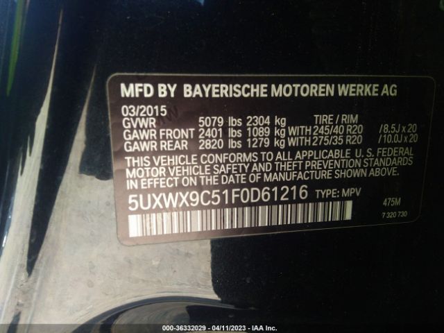5UXWX9C51F0D61216 BMW X3 Xdrive28i