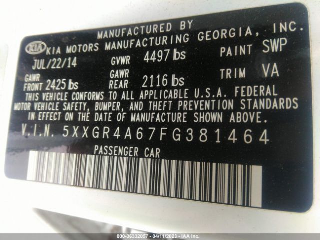 5XXGR4A67FG381464 KIA Optima Sxl Turbo