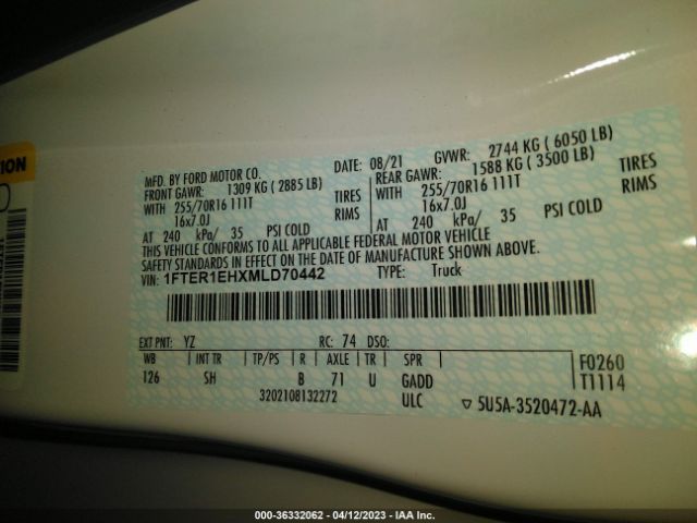 1FTER1EHXMLD70442 Ford Ranger Xl/xlt/lariat