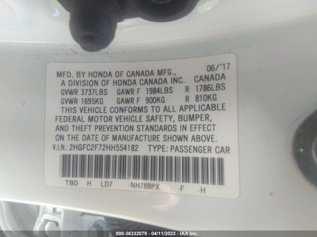 Honda Civic Sedan Ex 2017 2HGFC2F72HH554182 Image 9