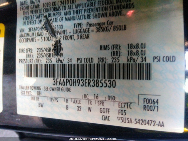 Ford FUSION SE 2014 3FA6P0H93ER385530 Image 9