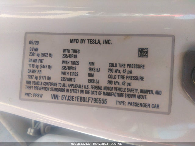 5YJ3E1EB0LF795555 Tesla Model 3 Long Range
