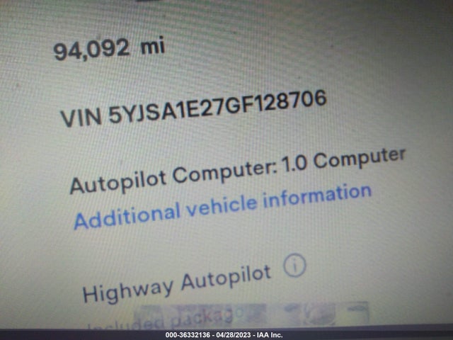 Tesla Model S 90d/70d/75d/60d/85d 2016 5YJSA1E27GF128706 Image 9