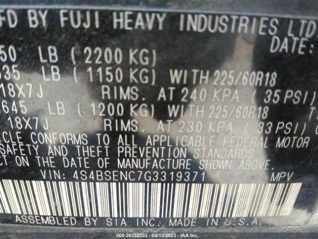 4S4BSENC7G3319371 Subaru Outback 3.6r Limited