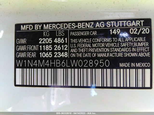 2020 Mercedes-Benz GLB-Class, VIN: W1N4M4HB6LW028950