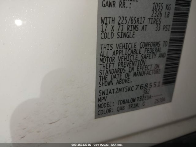 5N1AT2MT5KC768551 Nissan ROGUE SV