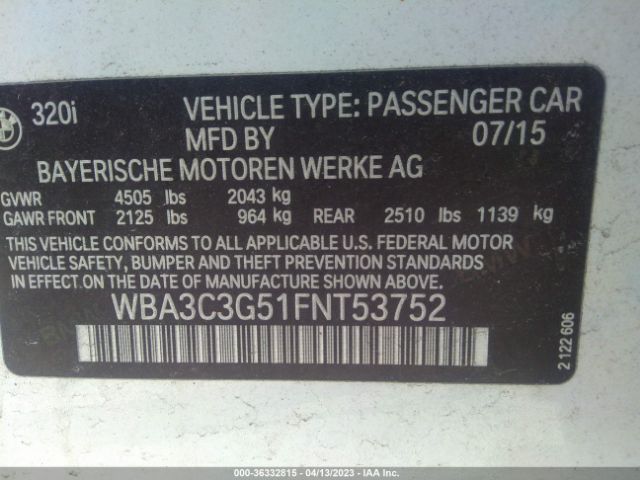 WBA3C3G51FNT53752 BMW 3 Series 320i Xdrive