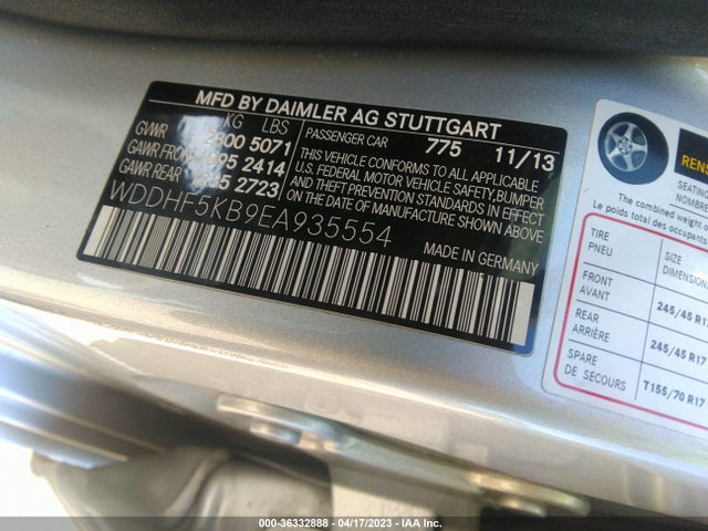 2014 MERCEDES-BENZ E-CLASS E 350 VIN: WDDHF5KB9EA935554