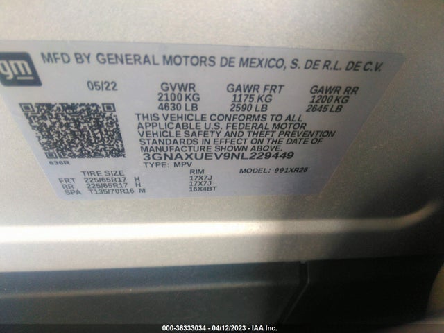 Chevrolet EQUINOX LT 2022 3GNAXUEV9NL229449 Image 9