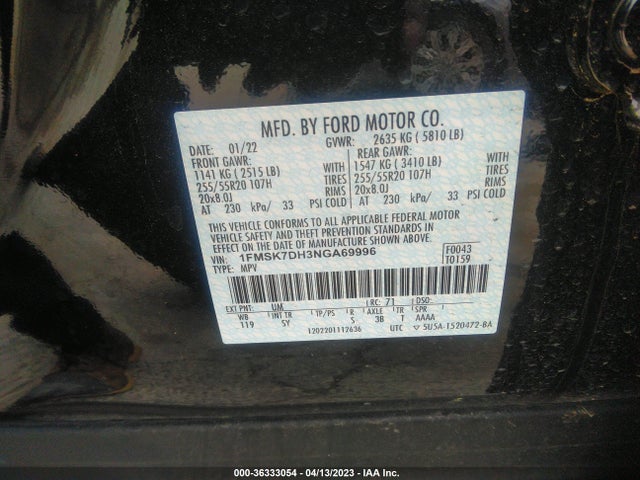 Ford EXPLORER XLT 2022 1FMSK7DH3NGA69996 Image 10
